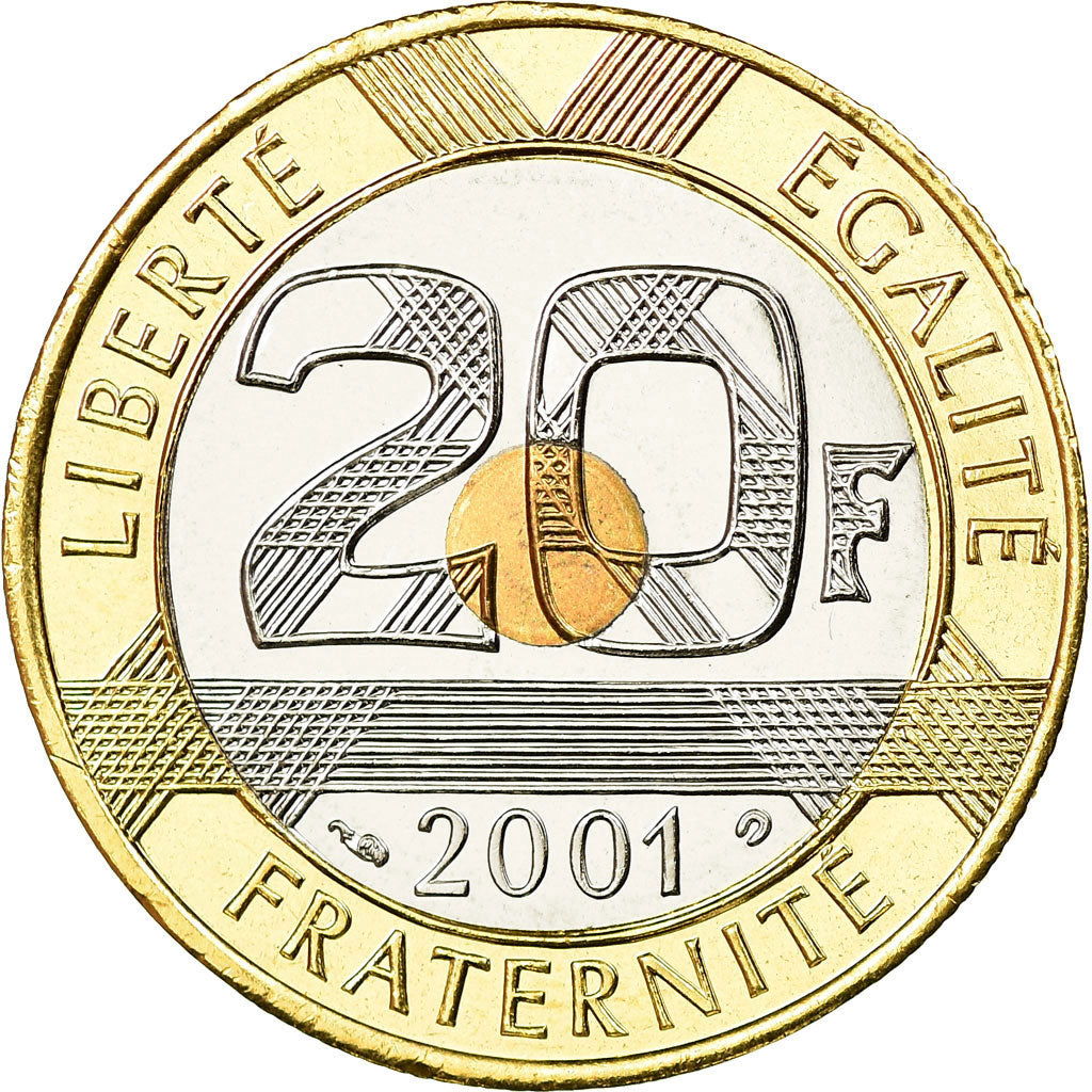 Coin, France, Mont Saint Michel, 20 Francs, 2001, MS(65-70), Tri-Metallic