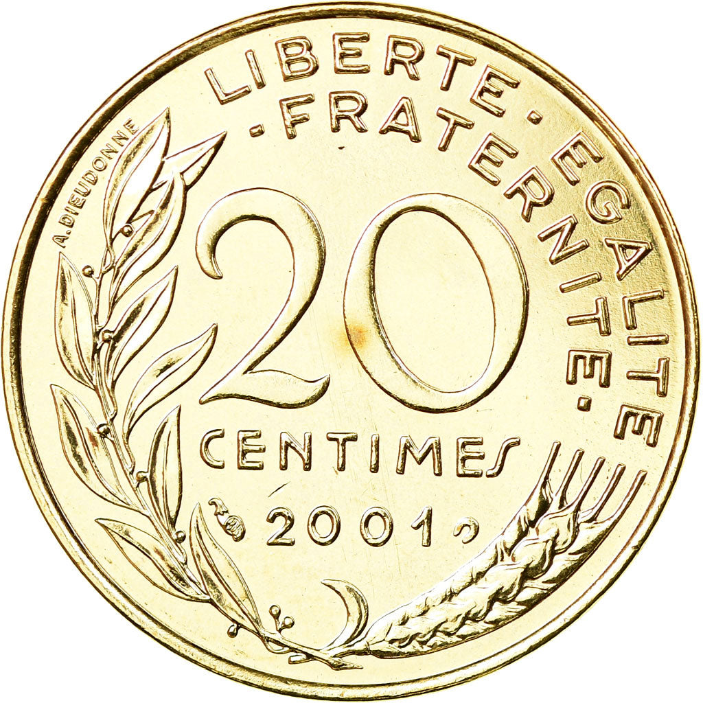 Coin, France, Marianne, 20 Centimes, 2001, Paris, MS(65-70), Aluminum-Bronze