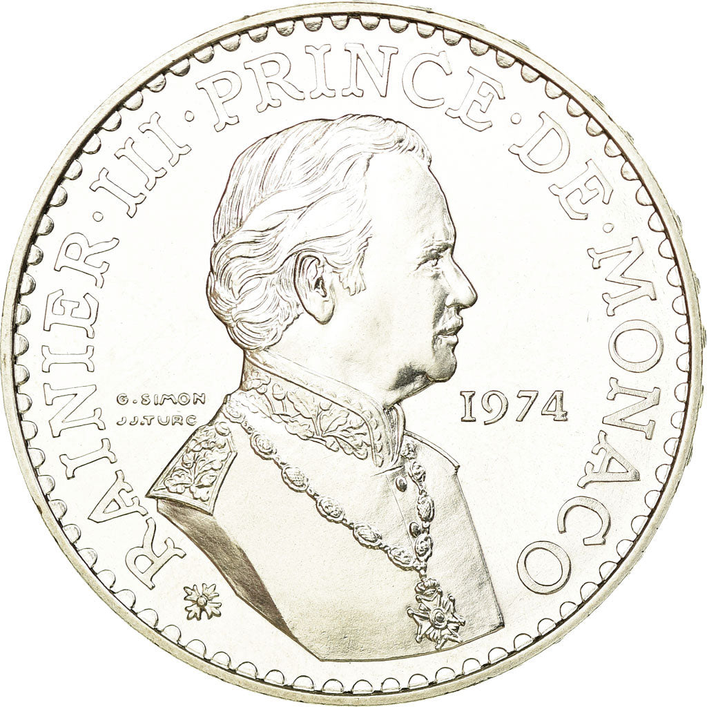 Coin, Monaco, Rainier III, 50 Francs, 1974, FDC, MS(65-70), Silver, KM:152.1