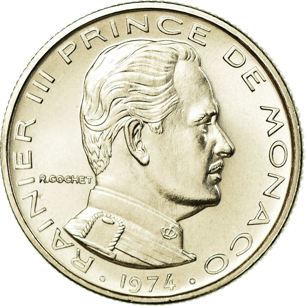 Coin, Monaco, Rainier III, 1/2 Franc, 1974, FDC, MS(65-70), Nickel, KM:145