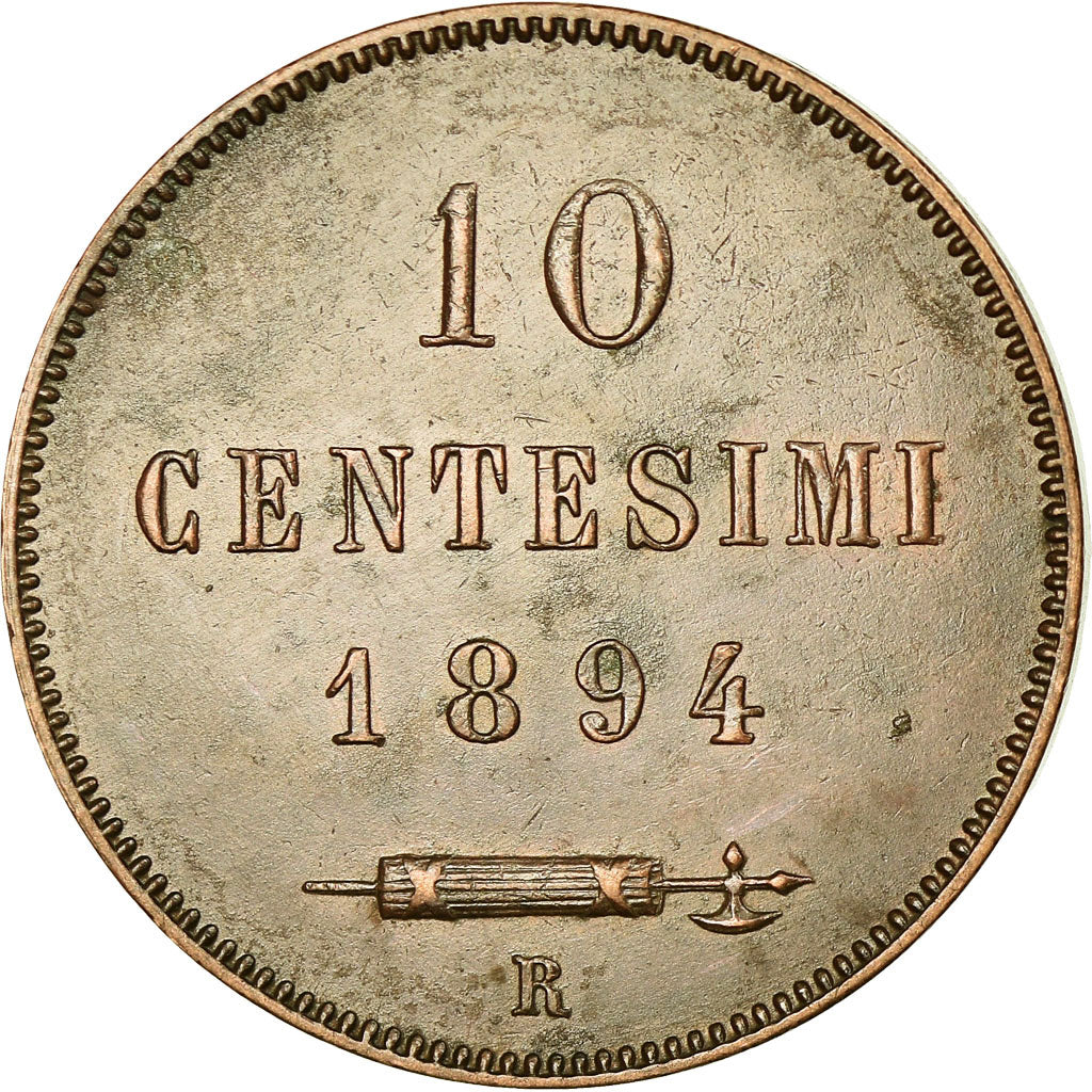 Coin, San Marino, 10 Centesimi, 1894, AU(55-58), Copper, KM:2