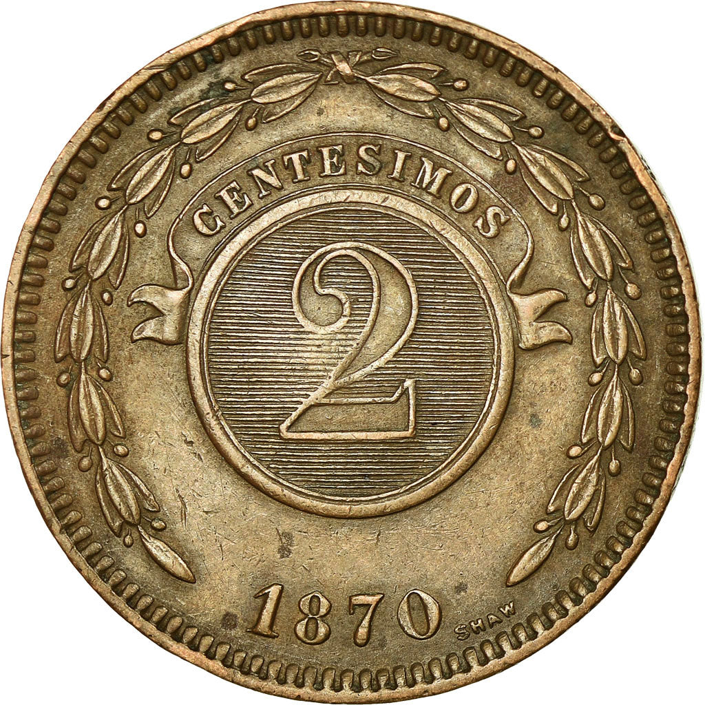Coin, Paraguay, 2 Centesimos, 1870, AU(55-58), Copper, KM:3