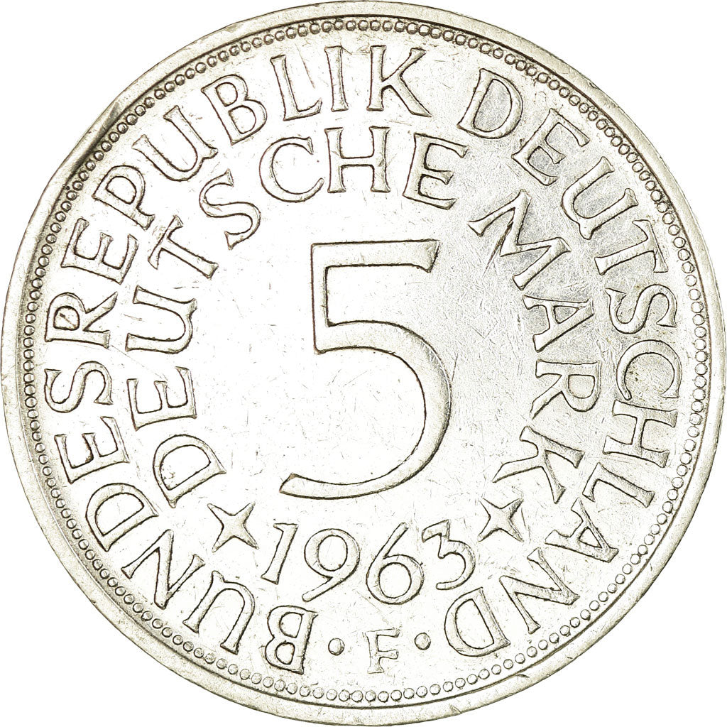 Coin, GERMANY - FEDERAL REPUBLIC, 5 Mark, 1963, Stuttgart, EF(40-45), Silver