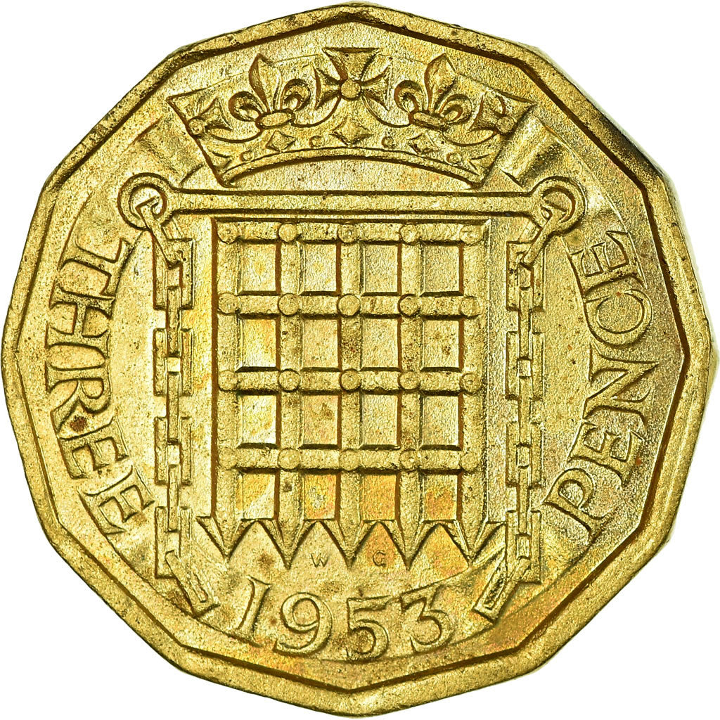 Coin, Great Britain, Elizabeth II, 3 Pence, 1953, VF(30-35), Nickel-brass