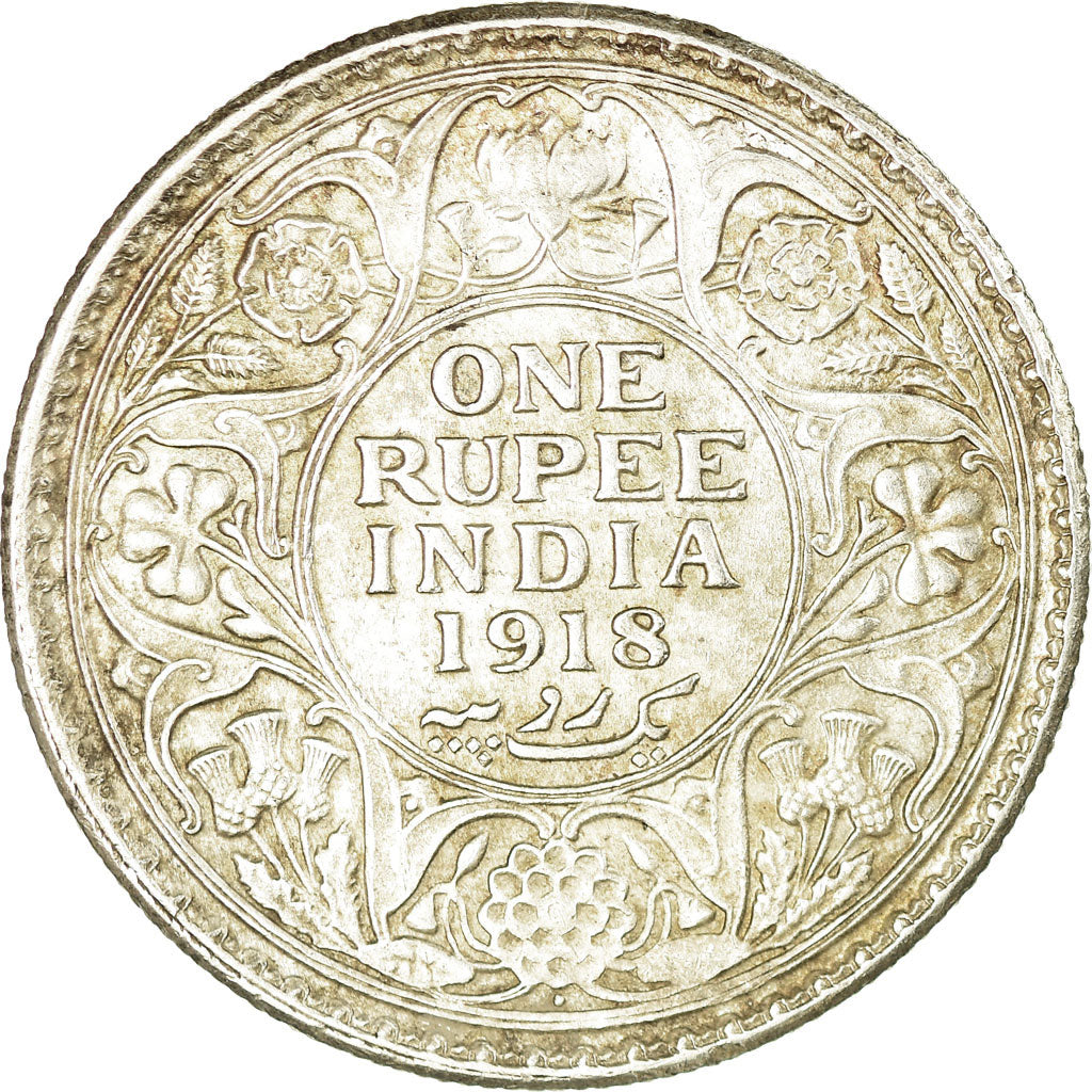 Coin, INDIA-BRITISH, George V, Rupee, 1918, EF(40-45), Silver, KM:524