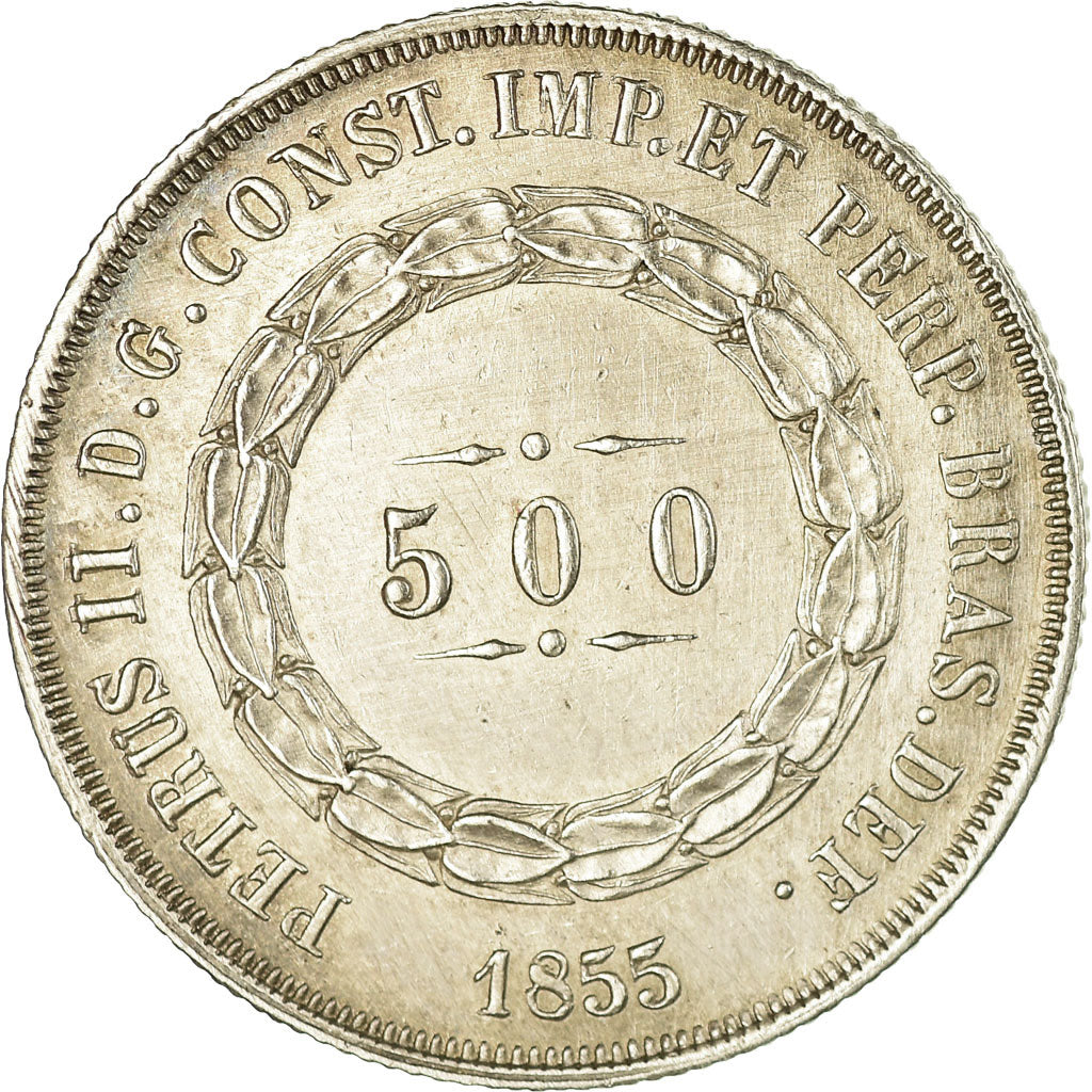 Coin, Brazil, Pedro II, 500 Reis, 1855, AU(55-58), Silver, KM:464