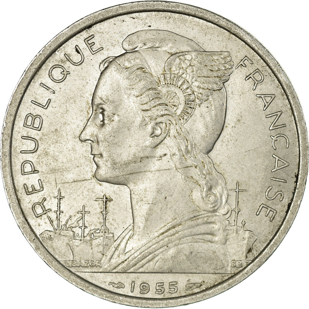 Coin, Réunion, 5 Francs, 1955, EF(40-45), Aluminum, KM:9