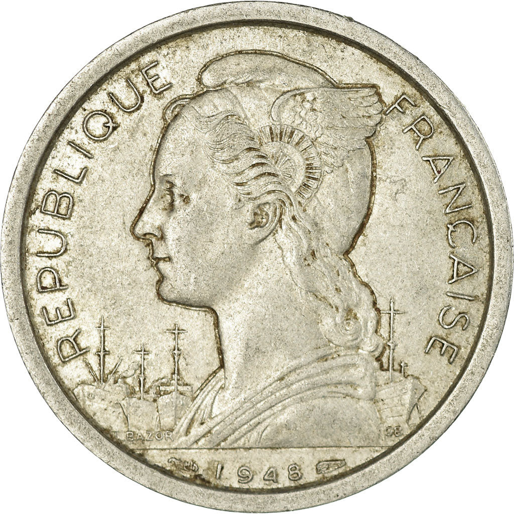 Coin, Réunion, 2 Francs, 1948, EF(40-45), Aluminum, KM:8