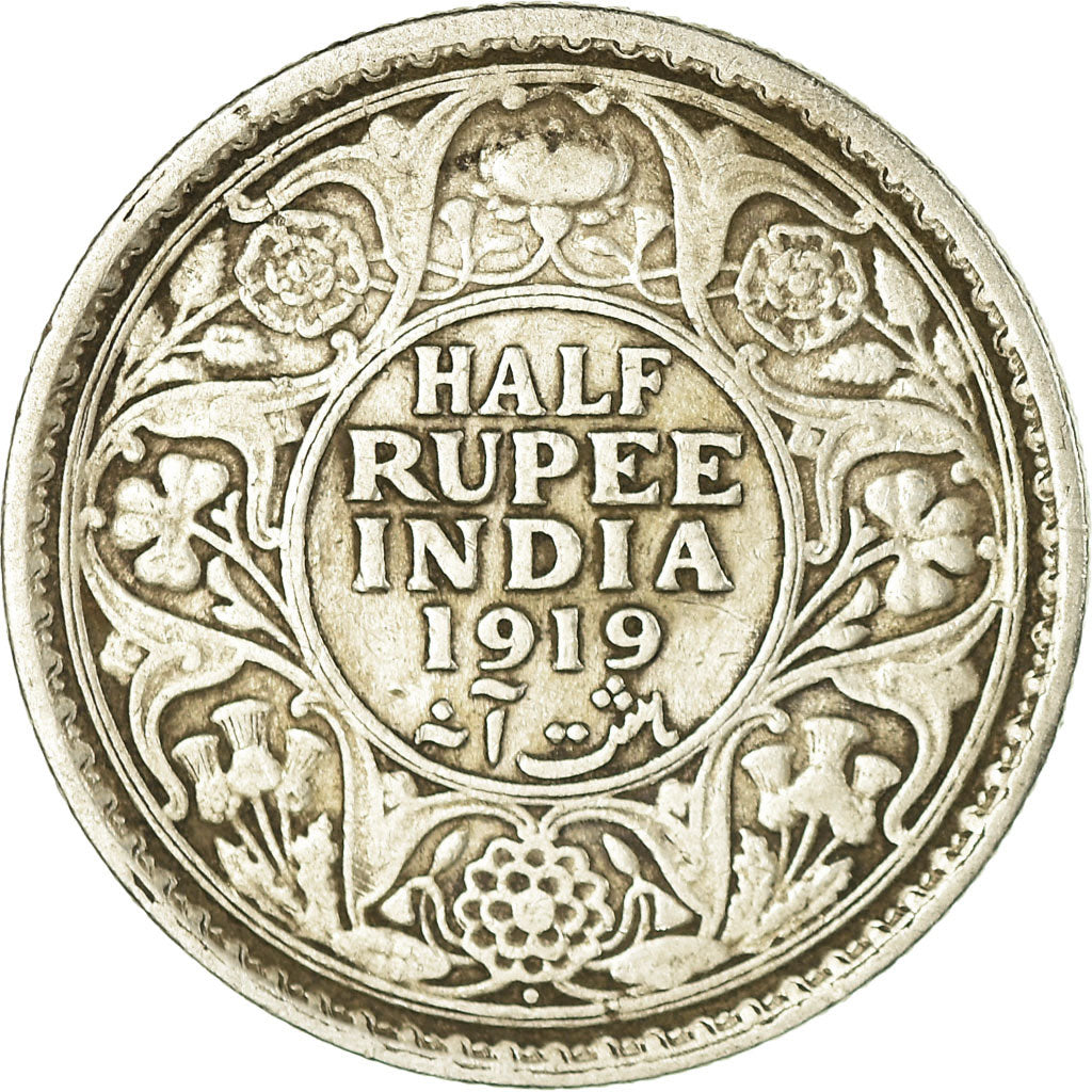 Coin, INDIA-BRITISH, George V, 1/2 Rupee, 1919, EF(40-45), Silver, KM:522