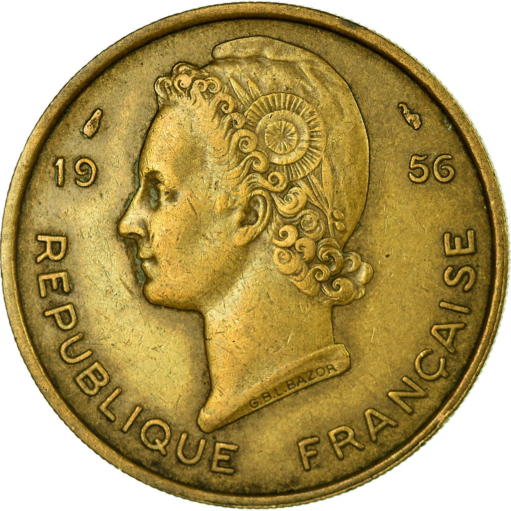 Moneta, Francuska Afryka Zachodnia, 25 Francs, 1956, EF(40-45), Aluminium-Brąz