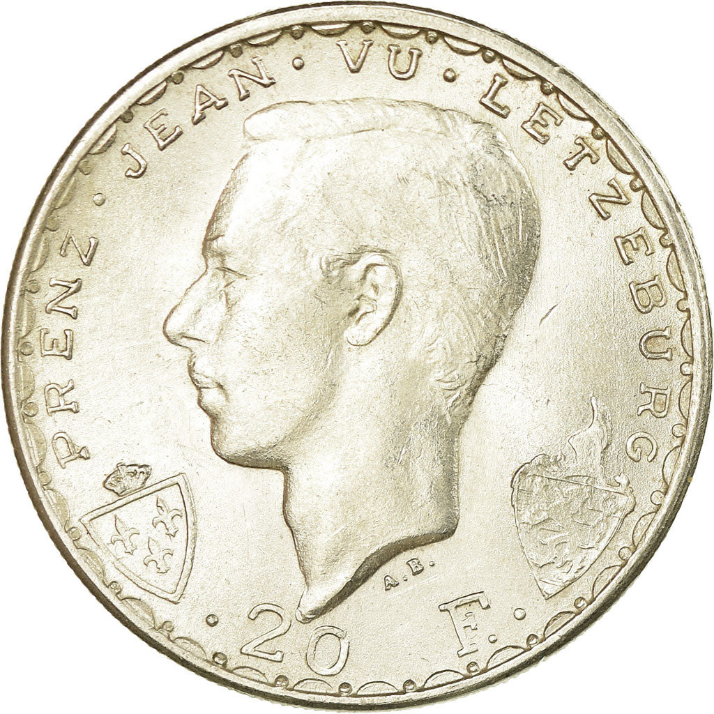 Coin, Luxembourg, Charlotte, 20 Francs, 1946, AU(50-53), Silver, KM:47
