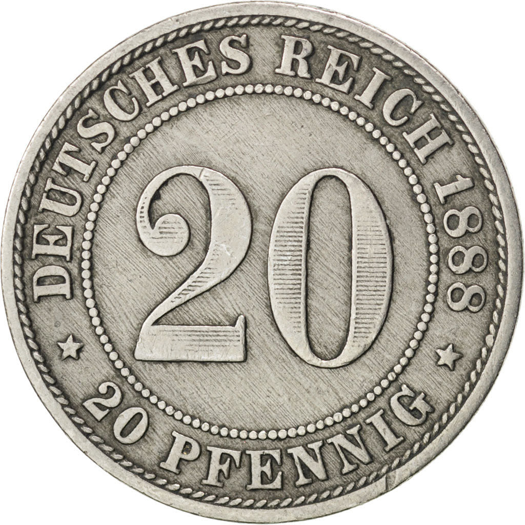 GERMANY - EMPIRE, 20 Pfennig, 1888, Berlin, KM #9.1, VF(30-35), Copper-Nickel,..