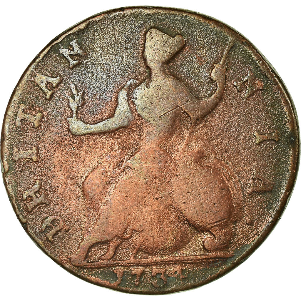 Monnaie, Grande-Bretagne, George II, 1/2 Penny, 1734, B+, Cuivre, KM:566