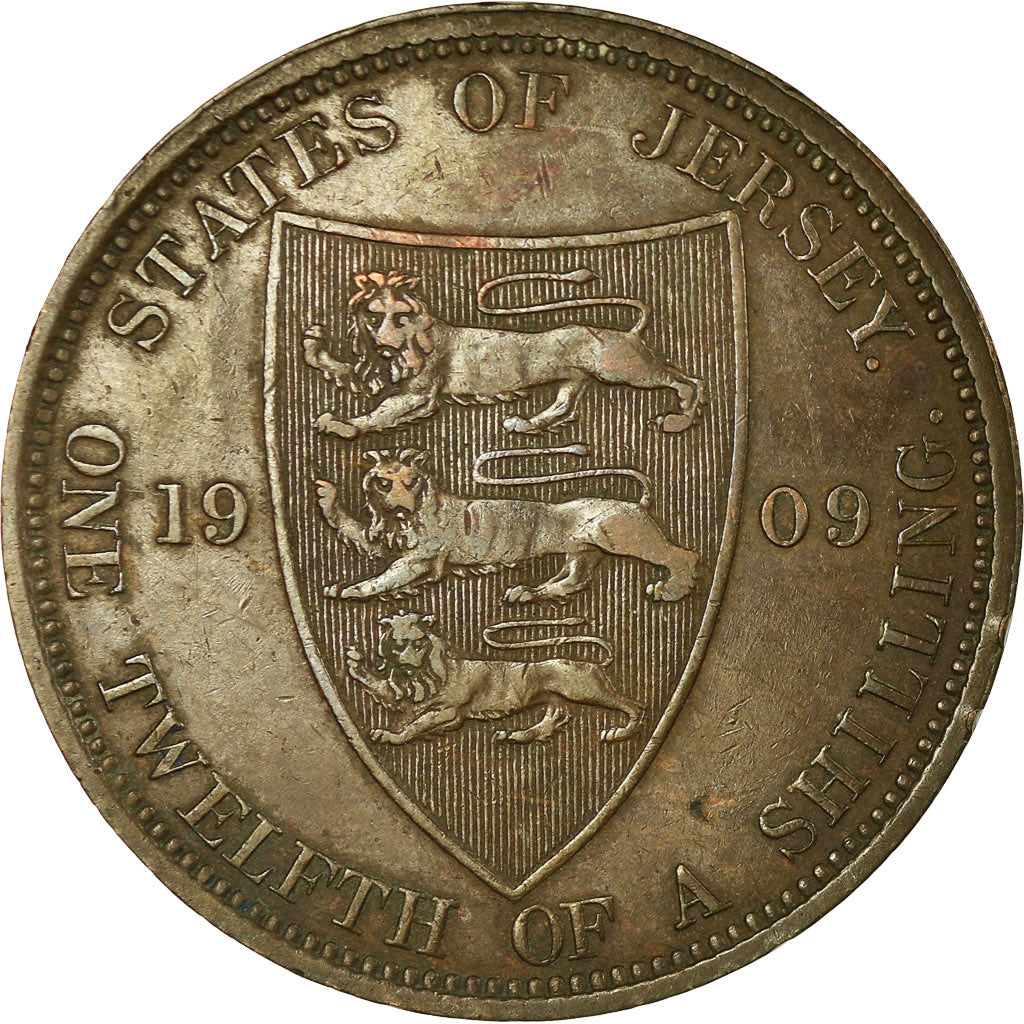 Coin, Jersey, Edward VII, 1/12 Shilling, 1909, AU(50-53), Bronze, KM:10