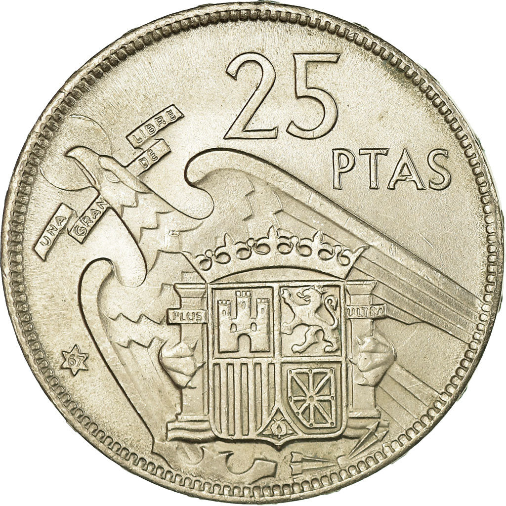 Coin, Spain, Caudillo and regent, 25 Pesetas, 1967, EF(40-45), Copper-nickel