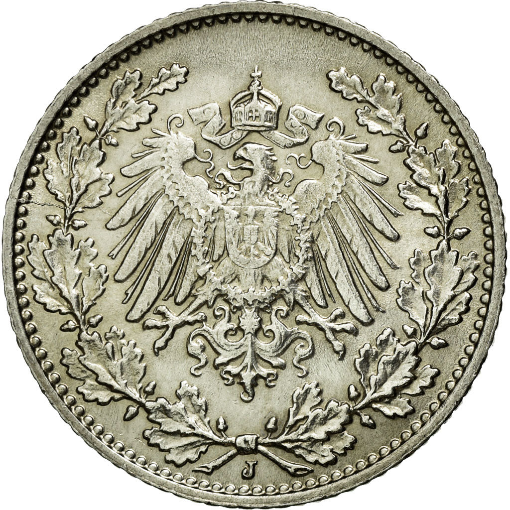 Coin, GERMANY - EMPIRE, 1/2 Mark, 1909, Hambourg, AU(55-58), Silver, KM:17