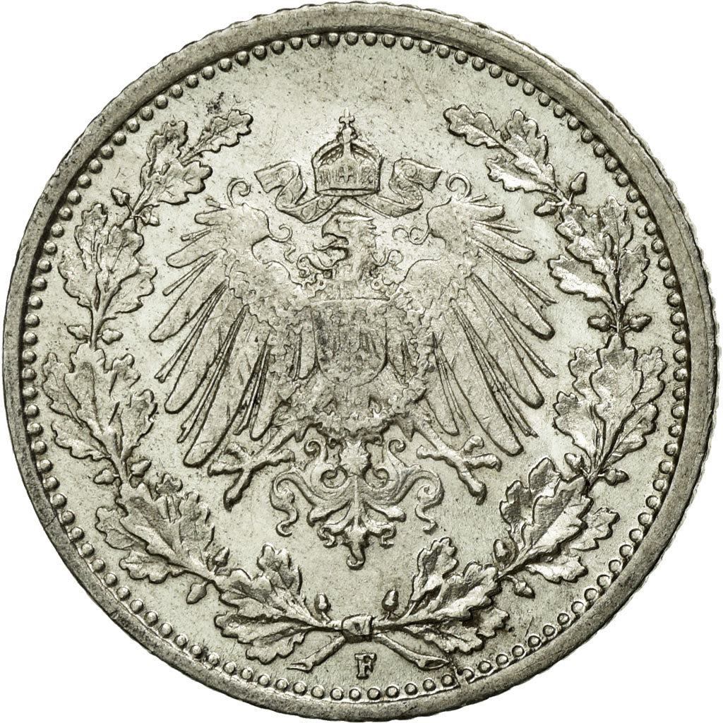 Coin, GERMANY - EMPIRE, 1/2 Mark, 1907, Stuttgart, AU(55-58), Silver, KM:17