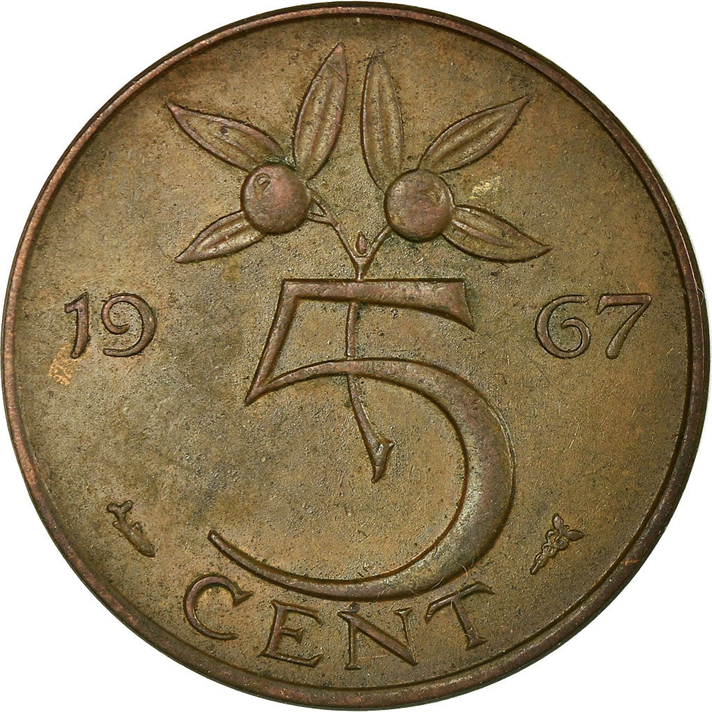 Coin, Netherlands, Juliana, 5 Cents, 1967, VF(30-35), Bronze, KM:181