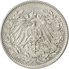 GERMANY - EMPIRE, 1/2 Mark, 1911, Muldenhütten, KM #17, AU(55-58), Silver, 20,..