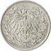 GERMANY - EMPIRE, 1/2 Mark, 1911, Muldenhütten, KM #17, AU(55-58), Silver, 20,..