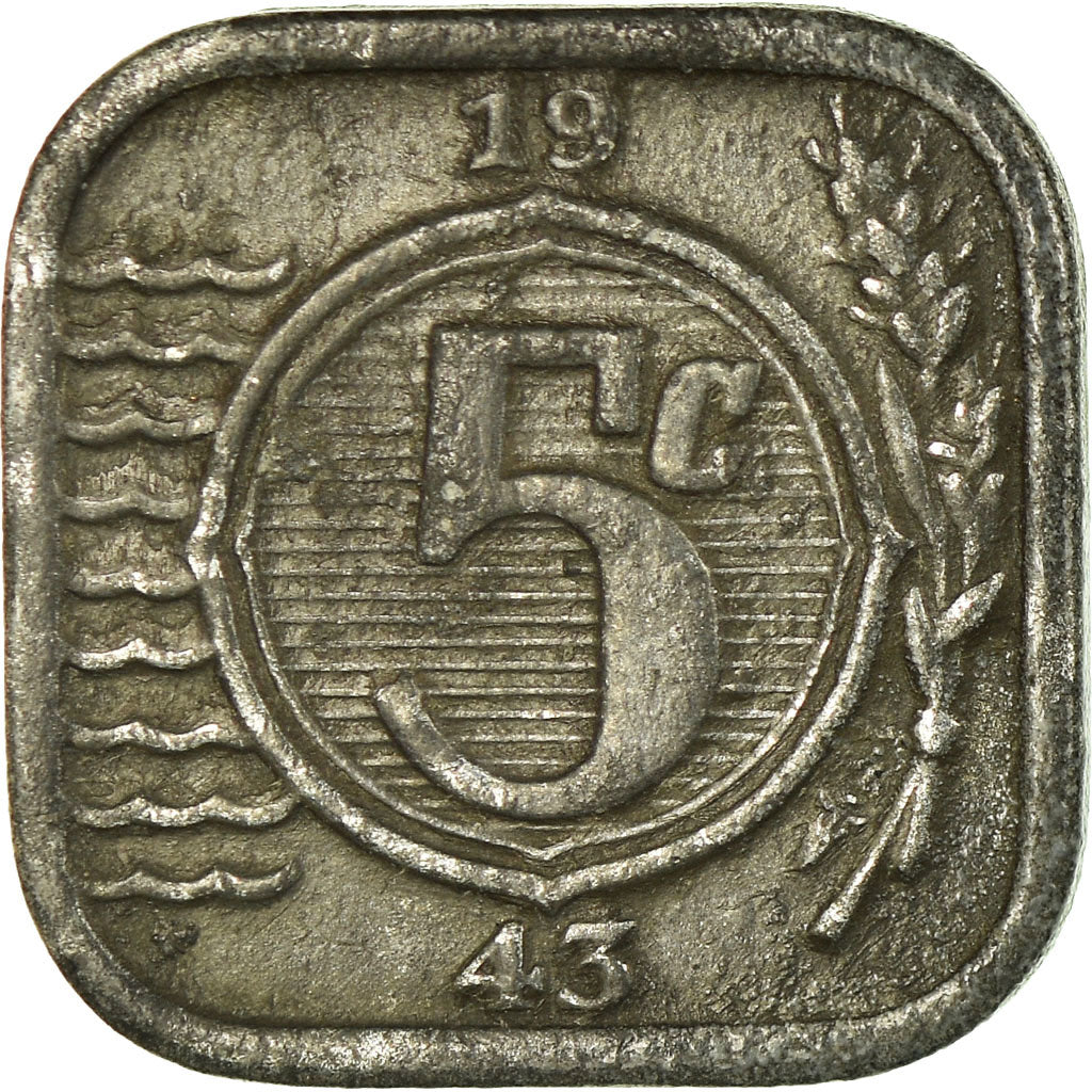 Coin, Netherlands, Wilhelmina I, 5 Cents, 1943, EF(40-45), Zinc, KM:172