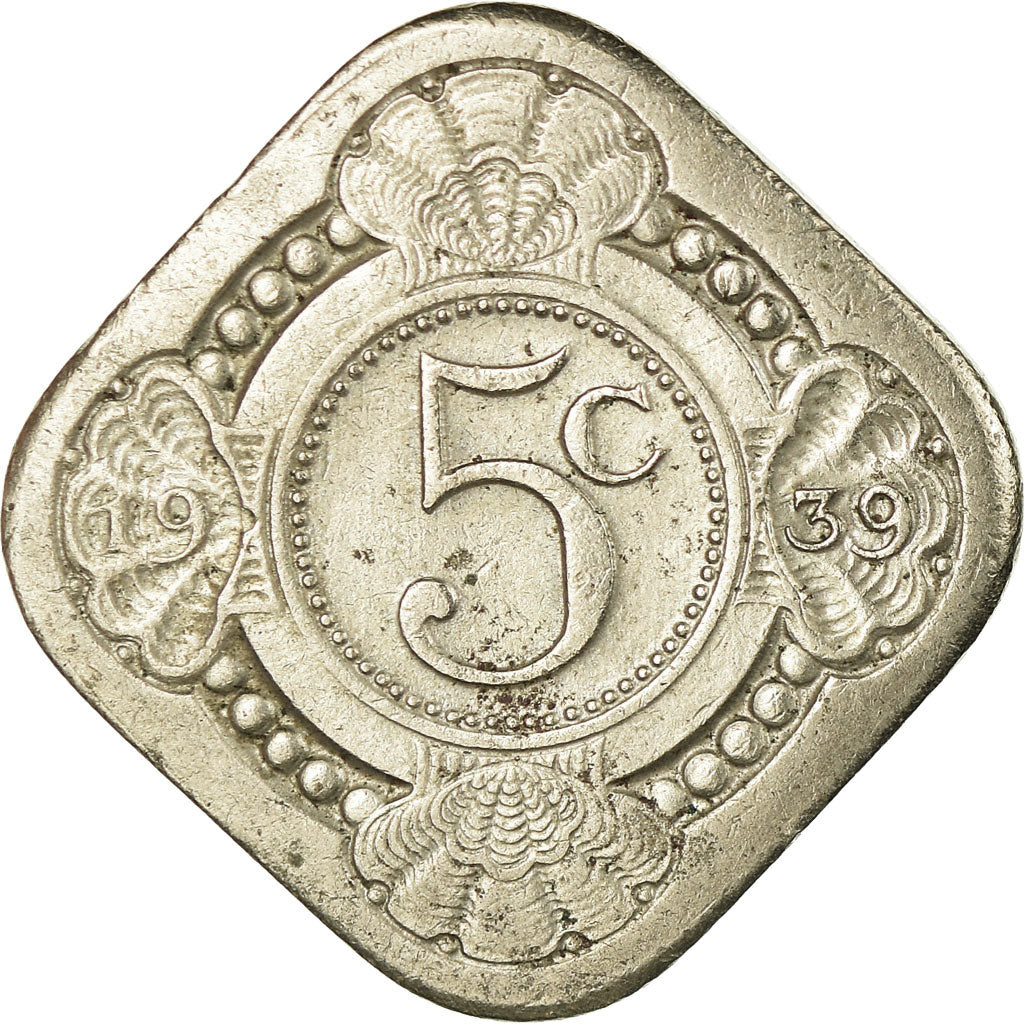 Coin, Netherlands, Wilhelmina I, 5 Cents, 1939, VF(30-35), Copper-nickel, KM:153