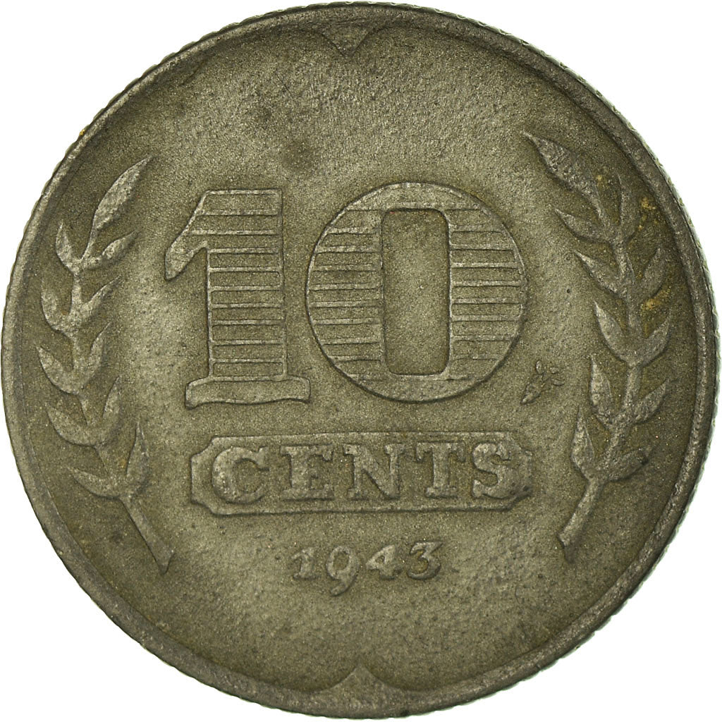 Coin, Netherlands, Wilhelmina I, 10 Cents, 1943, VF(30-35), Zinc, KM:173