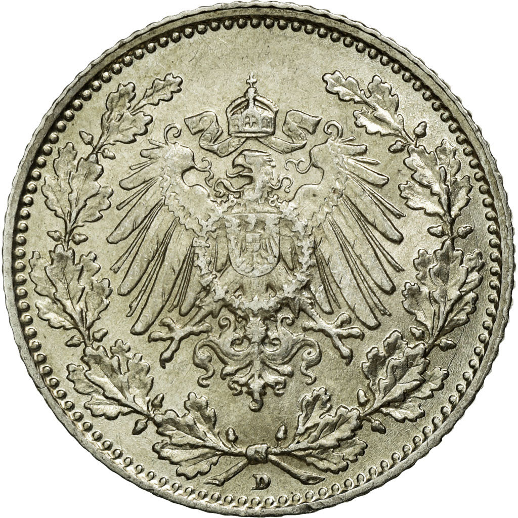 Coin, GERMANY - EMPIRE, 1/2 Mark, 1906, Munich, AU(55-58), Silver, KM:17