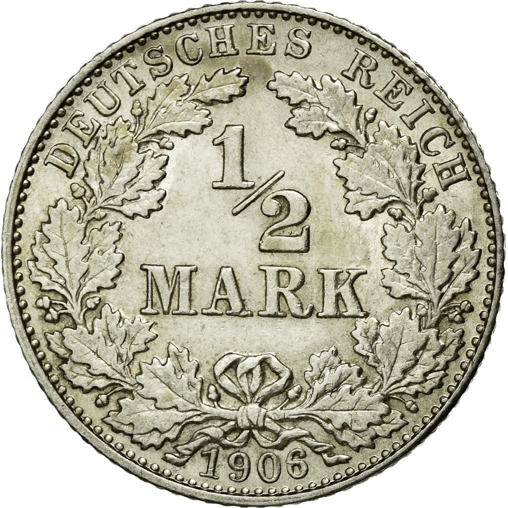 Coin, GERMANY - EMPIRE, 1/2 Mark, 1906, Munich, AU(55-58), Silver, KM:17
