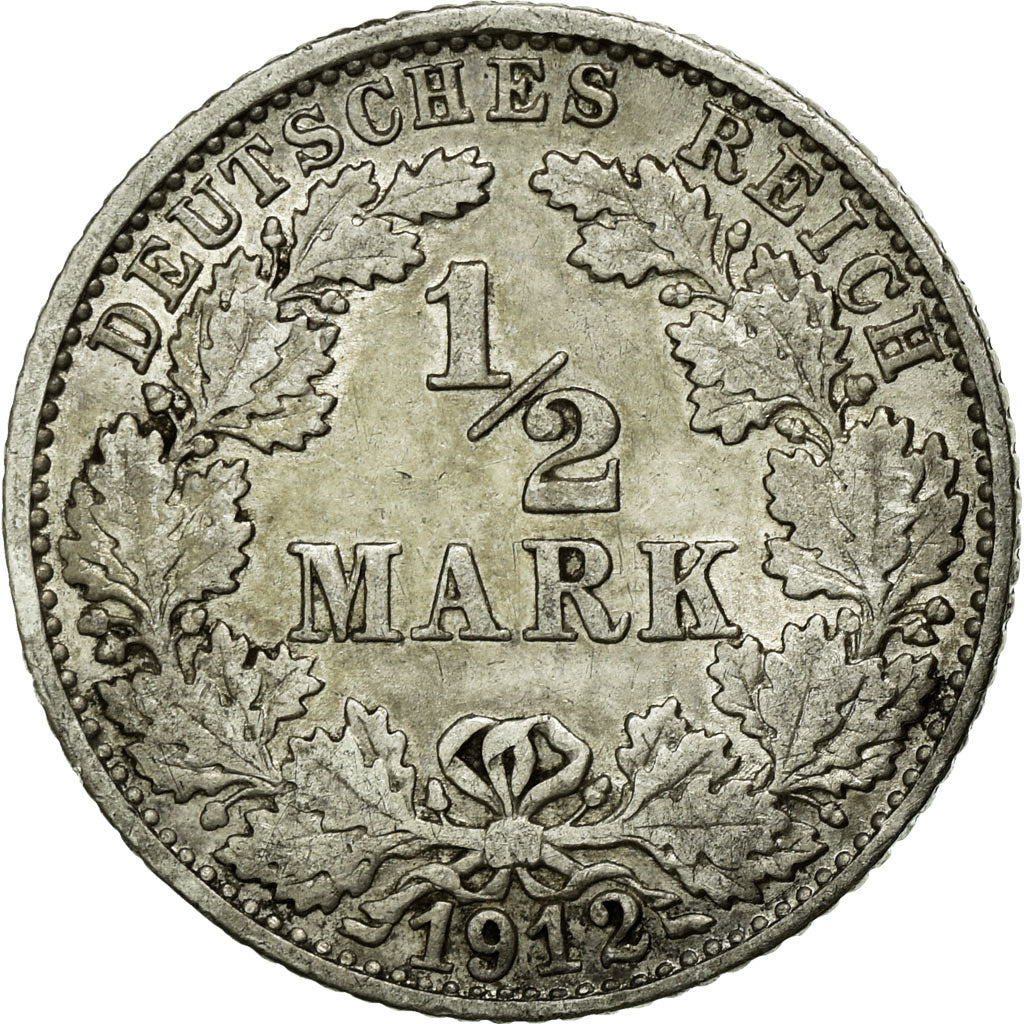 Moneta, GERMANIA - IMPERO, 1/2 Mark, 1912, Stuttgart, BB, Argento, KM:17