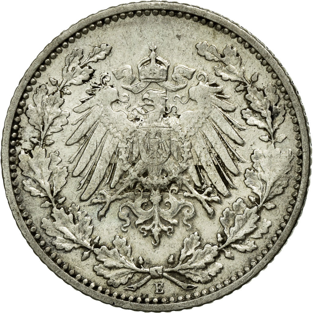 Coin, GERMANY - EMPIRE, 1/2 Mark, 1911, Muldenhütten, AU(50-53), Silver, KM:17