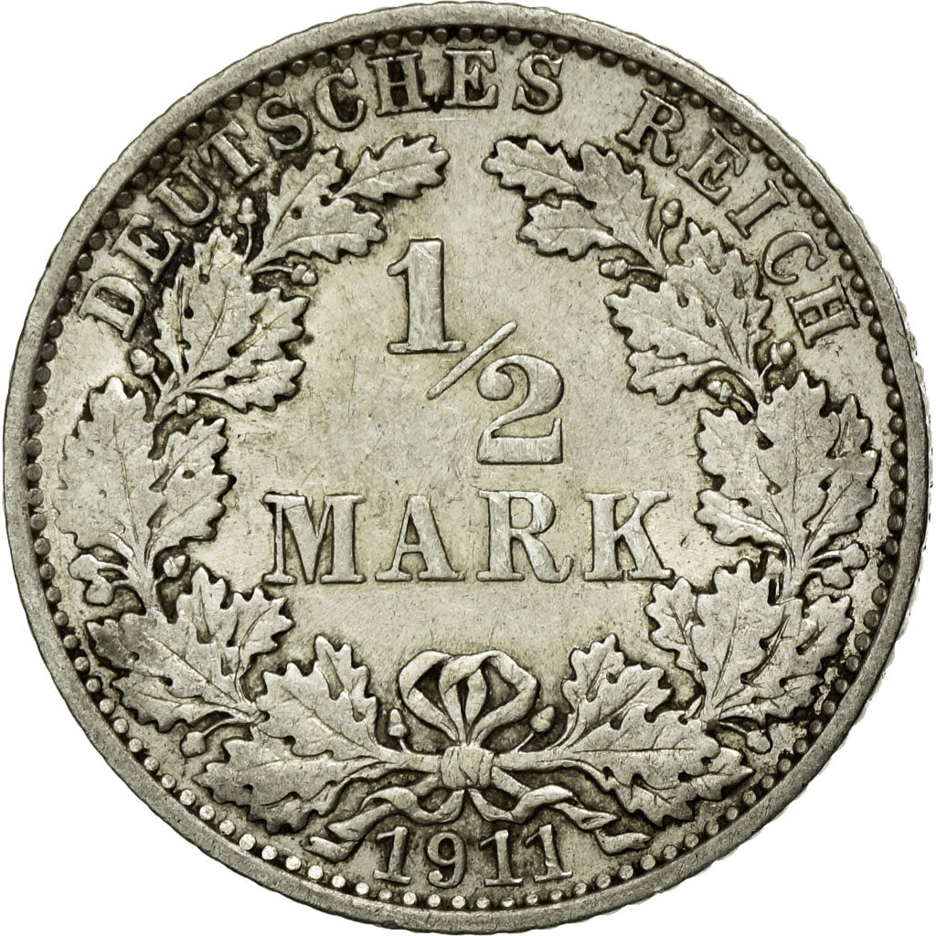 Coin, GERMANY - EMPIRE, 1/2 Mark, 1911, Muldenhütten, AU(50-53), Silver, KM:17