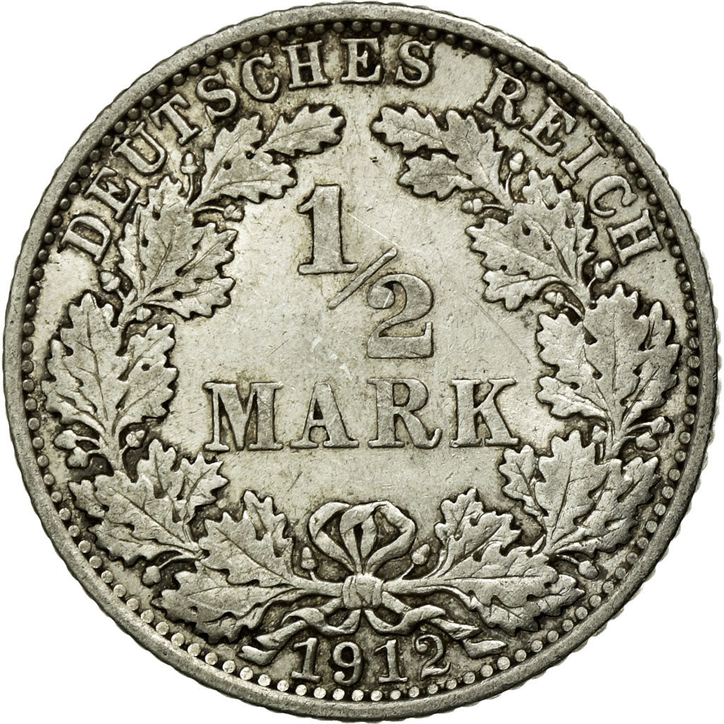 Monnaie, GERMANY - EMPIRE, 1/2 Mark, 1912, Muldenhütten, TTB+, Argent, KM:17