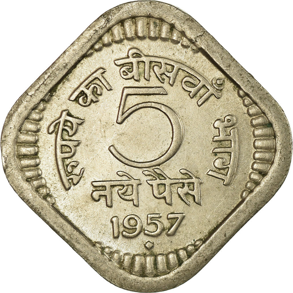 Munten, INDIAASE REPUBLIEK, 5 Naye Paise, 1957, ZF, Copper-nickel, KM:16