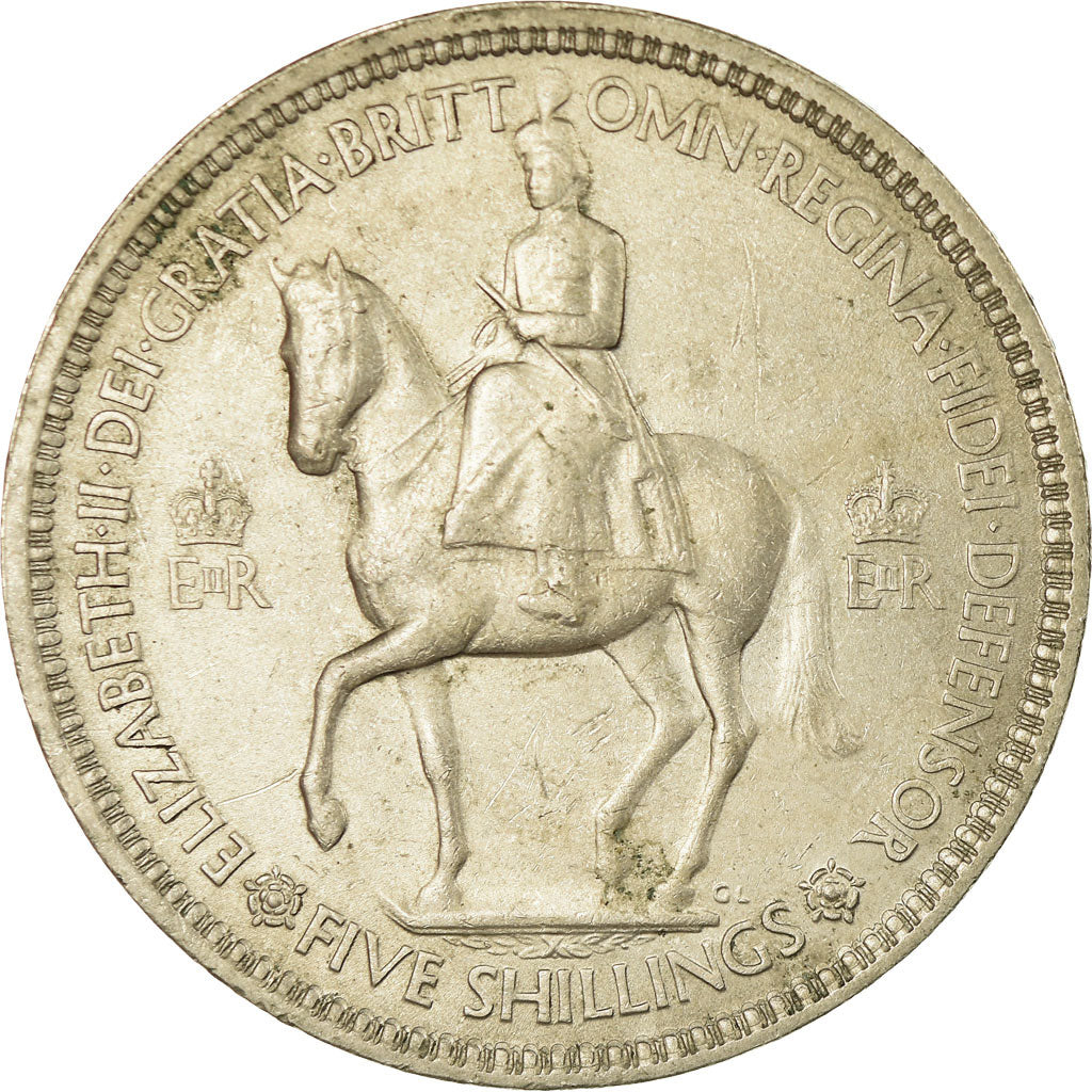 Coin, Great Britain, Elizabeth II, Crown, 1953, AU(50-53), Copper-nickel, KM:894