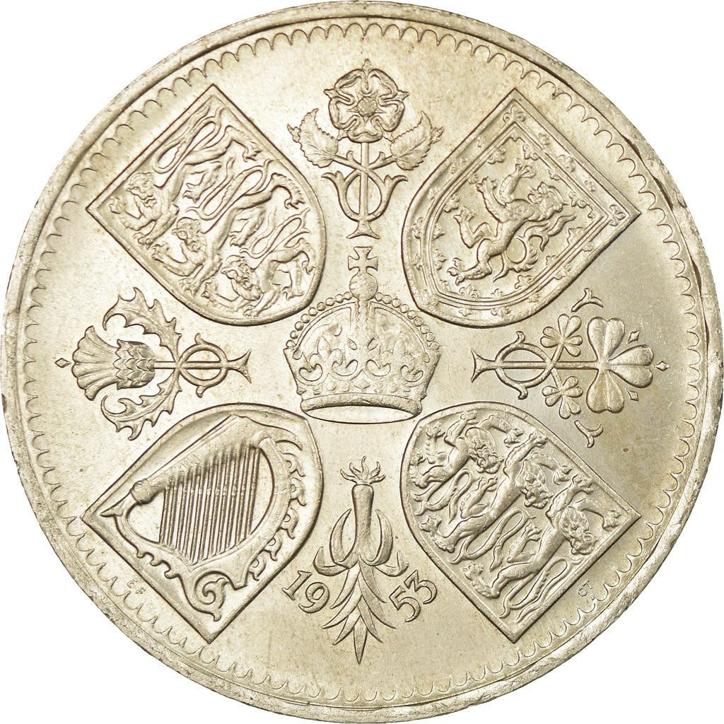 Münze, Großbritannien, Elizabeth II, Crown, 1953, SS+, Copper-nickel, KM:894
