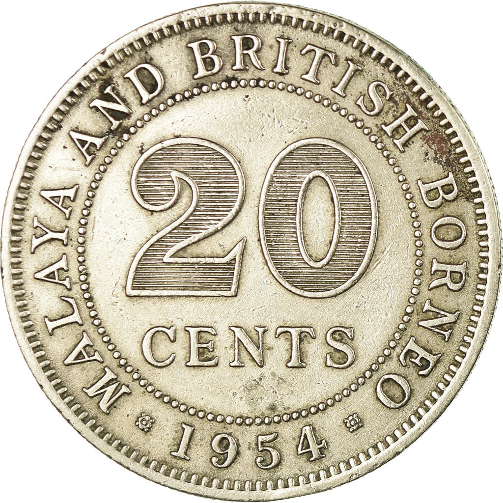 Coin, MALAYA & BRITISH BORNEO, 20 Cents, 1954, VF(30-35), Copper-nickel, KM:3