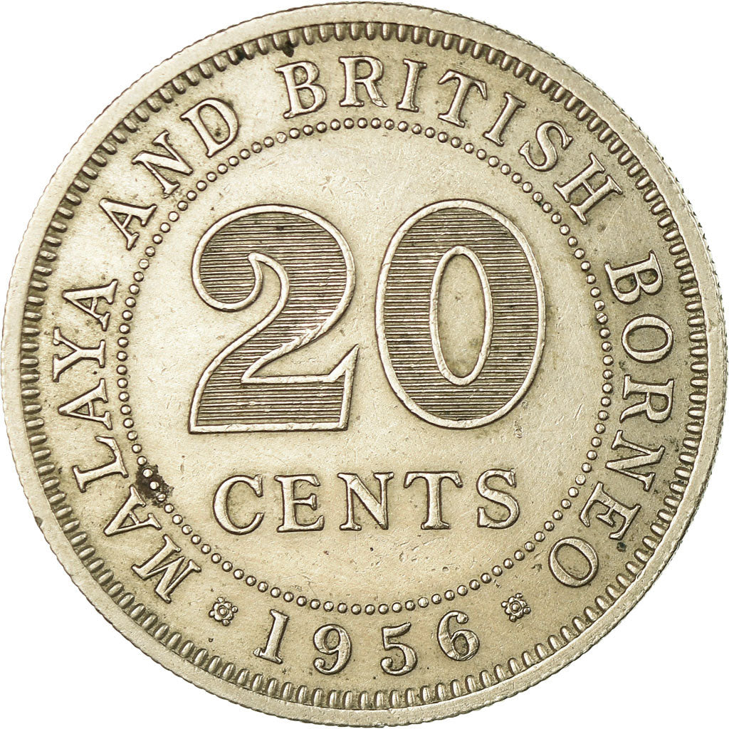 Coin, MALAYA & BRITISH BORNEO, 20 Cents, 1956, EF(40-45), Copper-nickel, KM:3