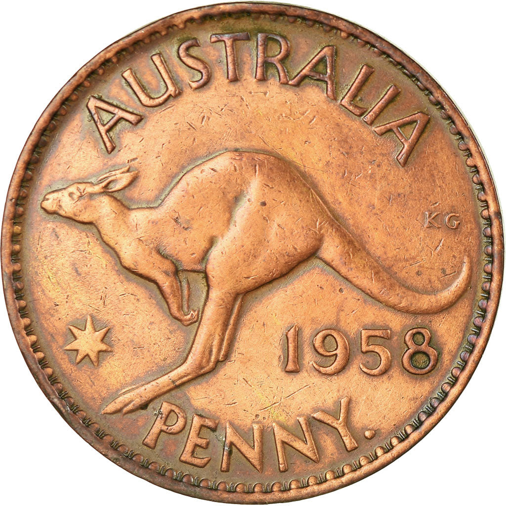 Coin, Australia, Elizabeth II, Penny, 1958, EF(40-45), Bronze, KM:56