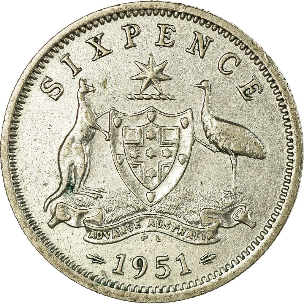 Coin, Australia, George VI, Sixpence, 1951, EF(40-45), Silver, KM:45