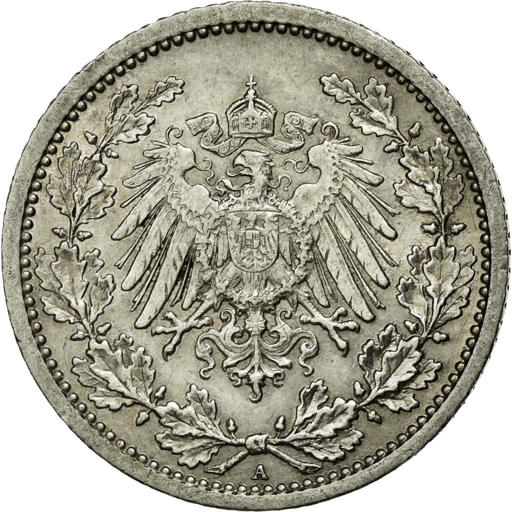 Coin, GERMANY - EMPIRE, 1/2 Mark, 1908, Berlin, AU(55-58), Silver, KM:17