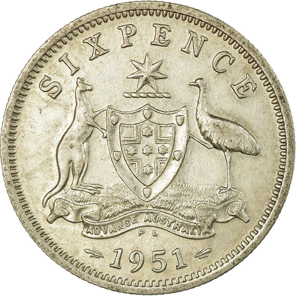 Coin, Australia, George VI, Sixpence, 1951, EF(40-45), Silver, KM:45