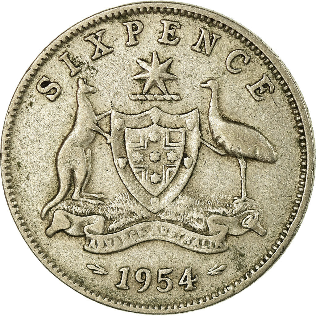 Coin, Australia, Elizabeth II, Sixpence, 1954, Melbourne, VF(20-25), Silver