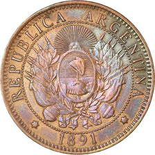 Coin, Argentina, 2 Centavos, 1891, AU(50-53), Bronze, KM:33