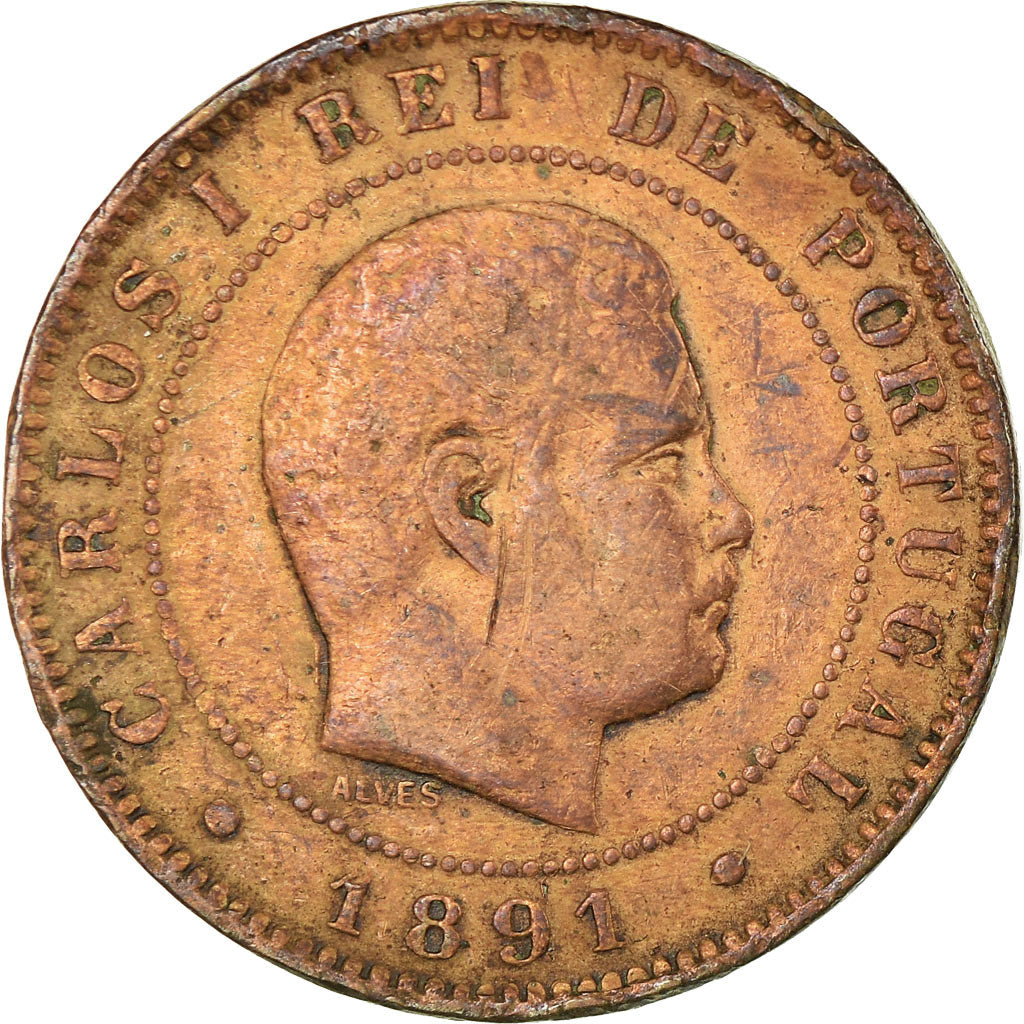 Coin, Portugal, Carlos I, 10 Reis, 1891, Portugal Mint, Paris, VF(20-25)