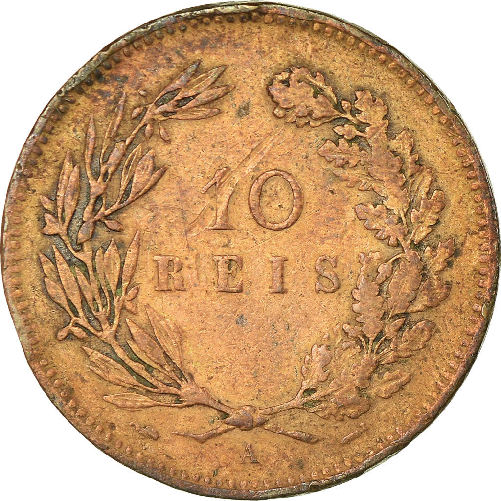 Coin, Portugal, Carlos I, 10 Reis, 1891, Portugal Mint, Paris, VF(20-25)