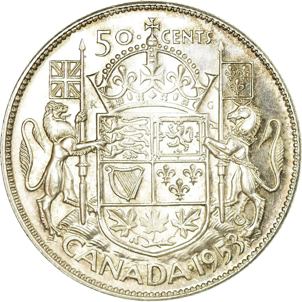 Coin, Canada, Elizabeth II, 50 Cents, 1953, Royal Canadian Mint, Ottawa