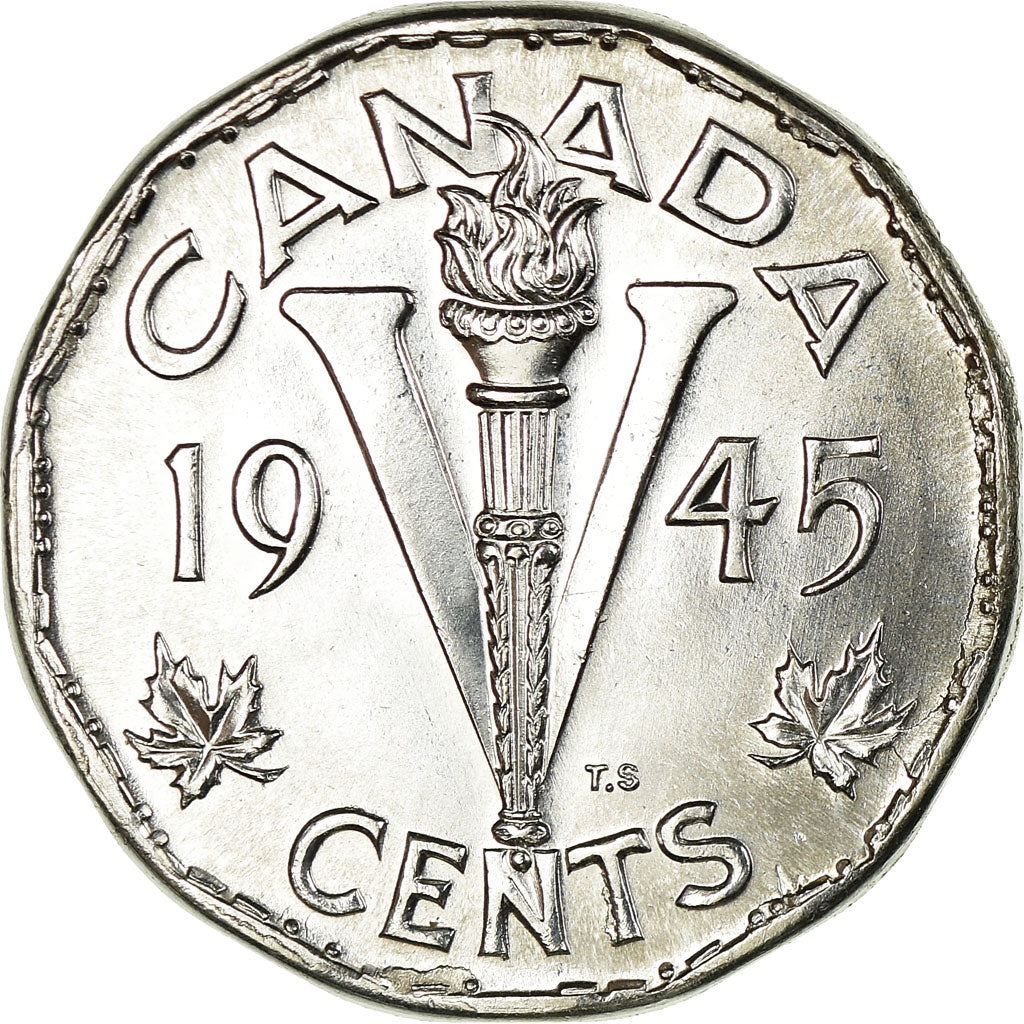 Coin, Canada, George VI, 5 Cents, 1945, Royal Canadian Mint, Ottawa, AU(55-58)