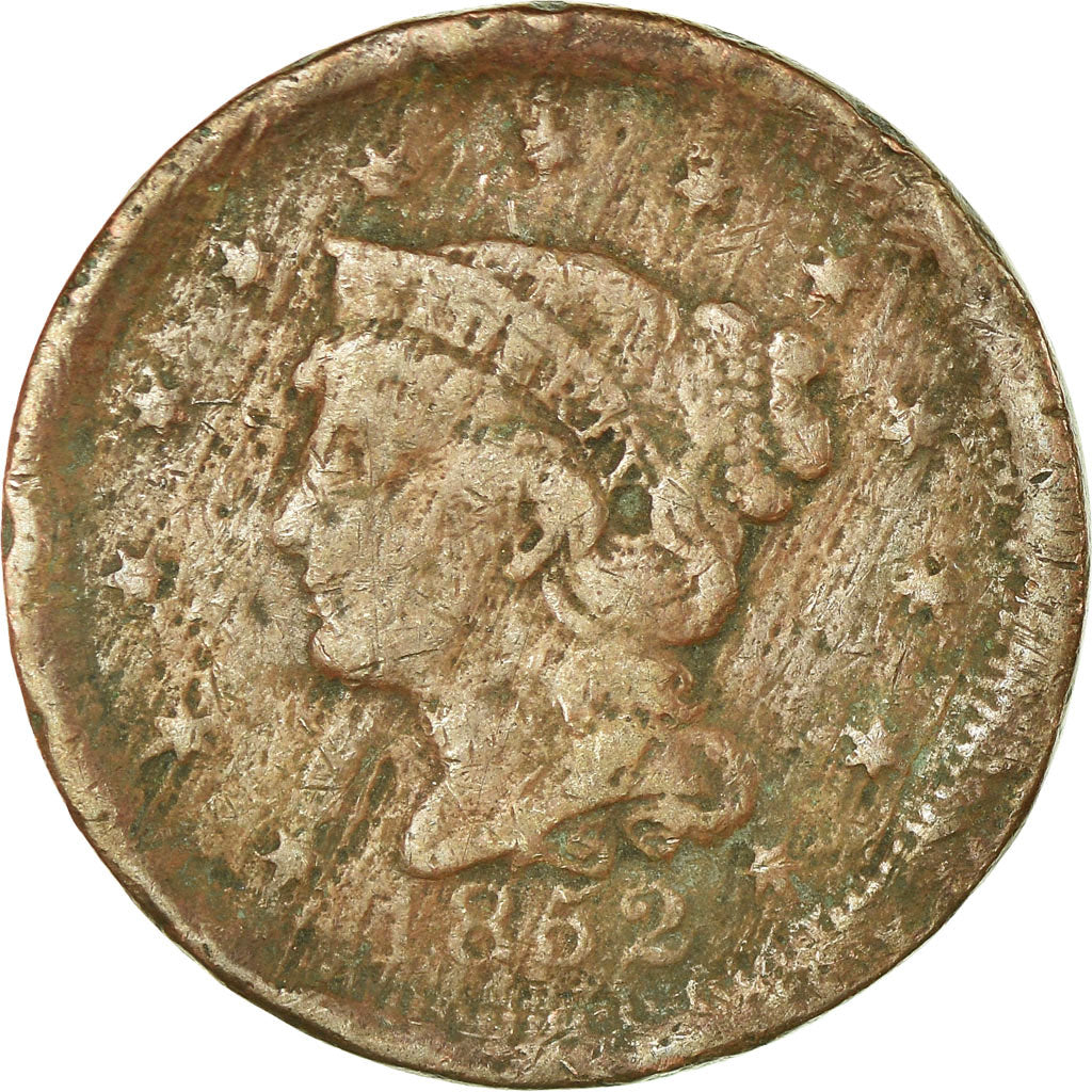 Coin, United States, Braided Hair Cent, Cent, 1852, U.S. Mint, Philadelphia