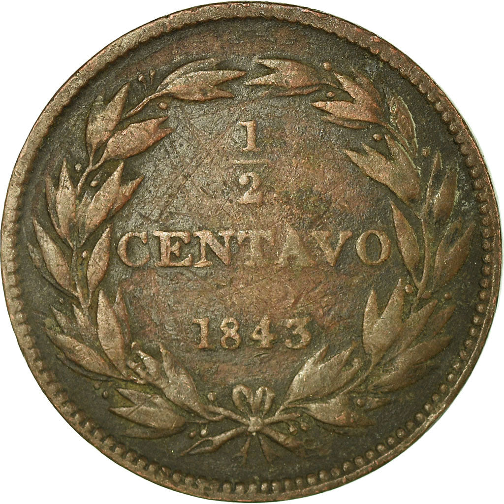 Moneda, Venezuela, 1/2 Centavo, 1843, BC+, Cobre, KM:2